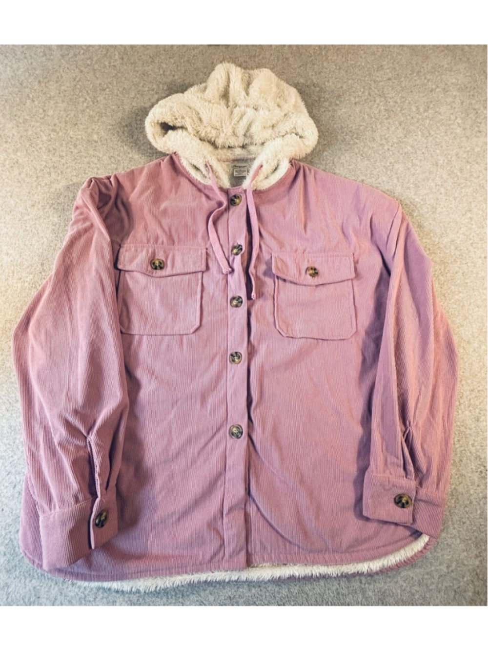Passport Women’s XL Mauve Corduroy Sherpa Lined Hooded Shacket Jacket